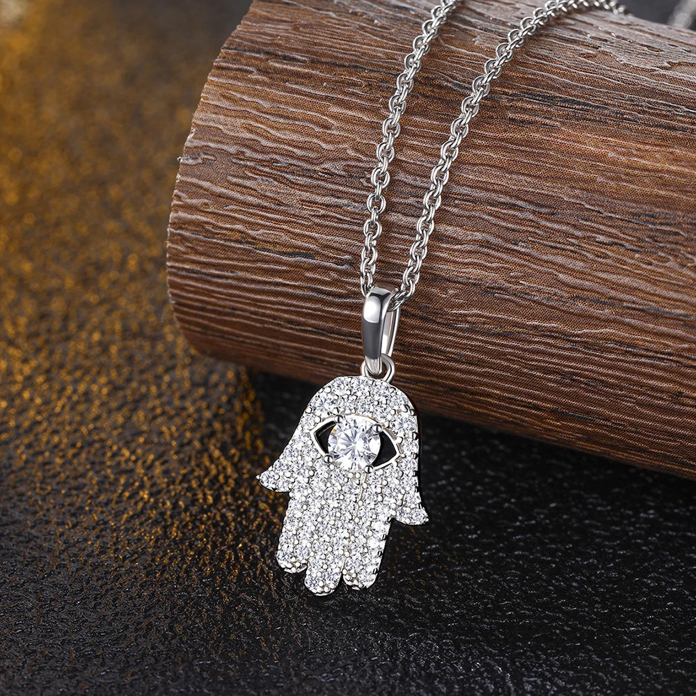 D'Galillea™ Bohemian Amulet: Hand of Fatima Necklace with Diamond