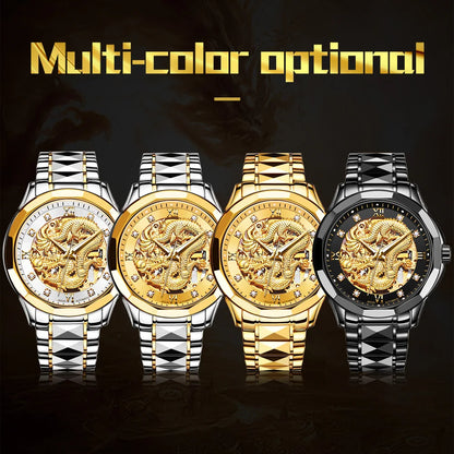 Golden Dragon: Watch with 18K Gold Plated Steel Strap