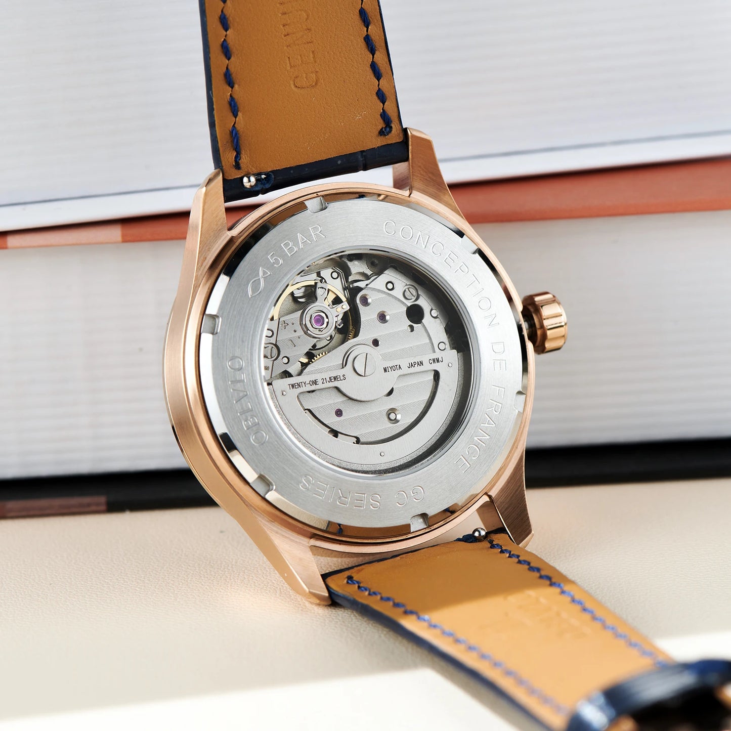 OBLVLO Constellation Stellar, Gold and Silver Watch With Leather Strap