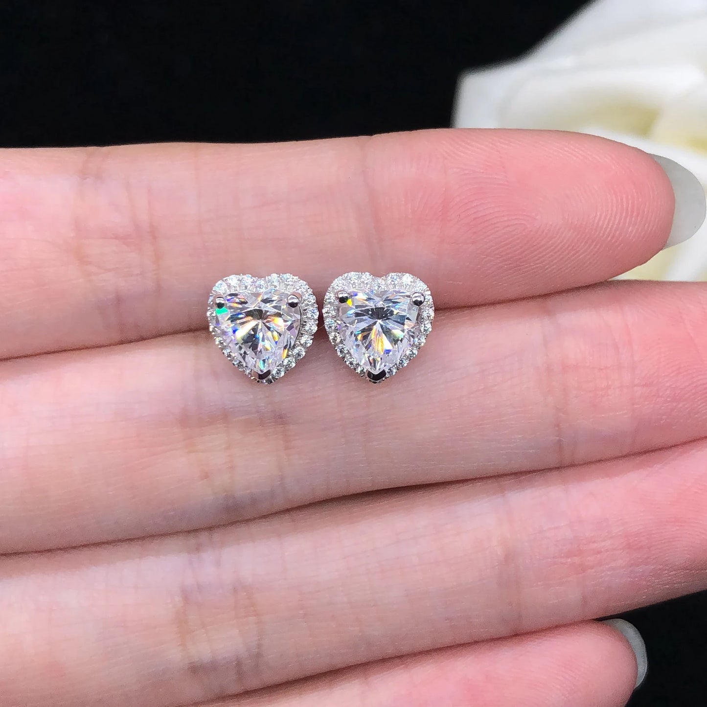 D'Galillea™ Moissanite And White Gold Heart Shaped Earrings