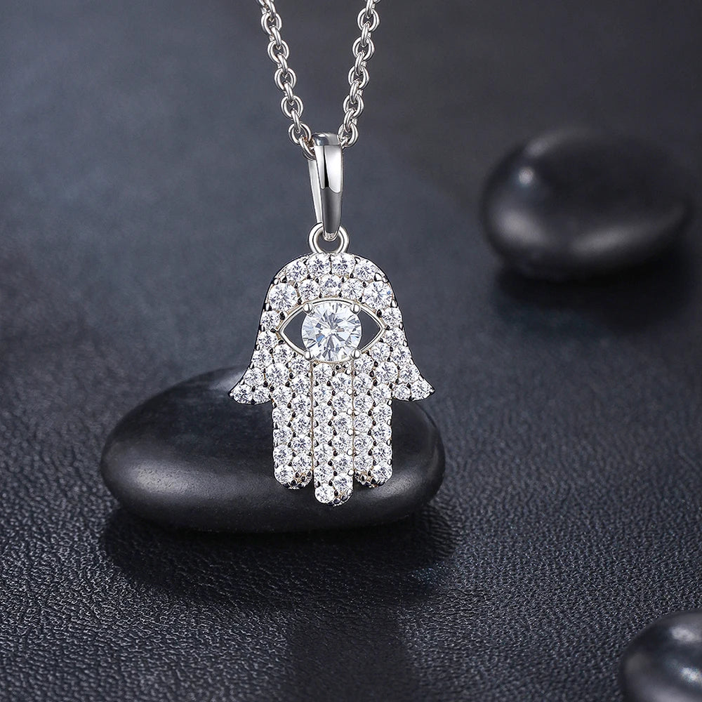 D'Galillea™ Bohemian Amulet: Hand of Fatima Necklace with Diamond