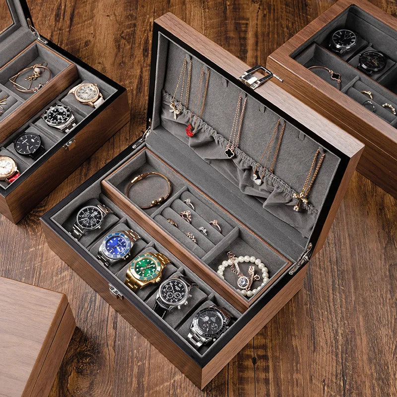 Ebony Timekeeper: Luxury Watch and Jewelry Case, Necklace Organizer for Men and Women.