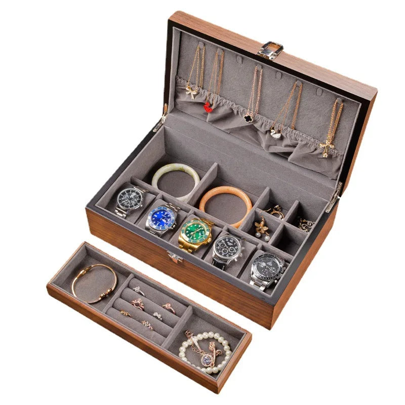 Ebony Timekeeper: Luxury Watch and Jewelry Case, Necklace Organizer for Men and Women.